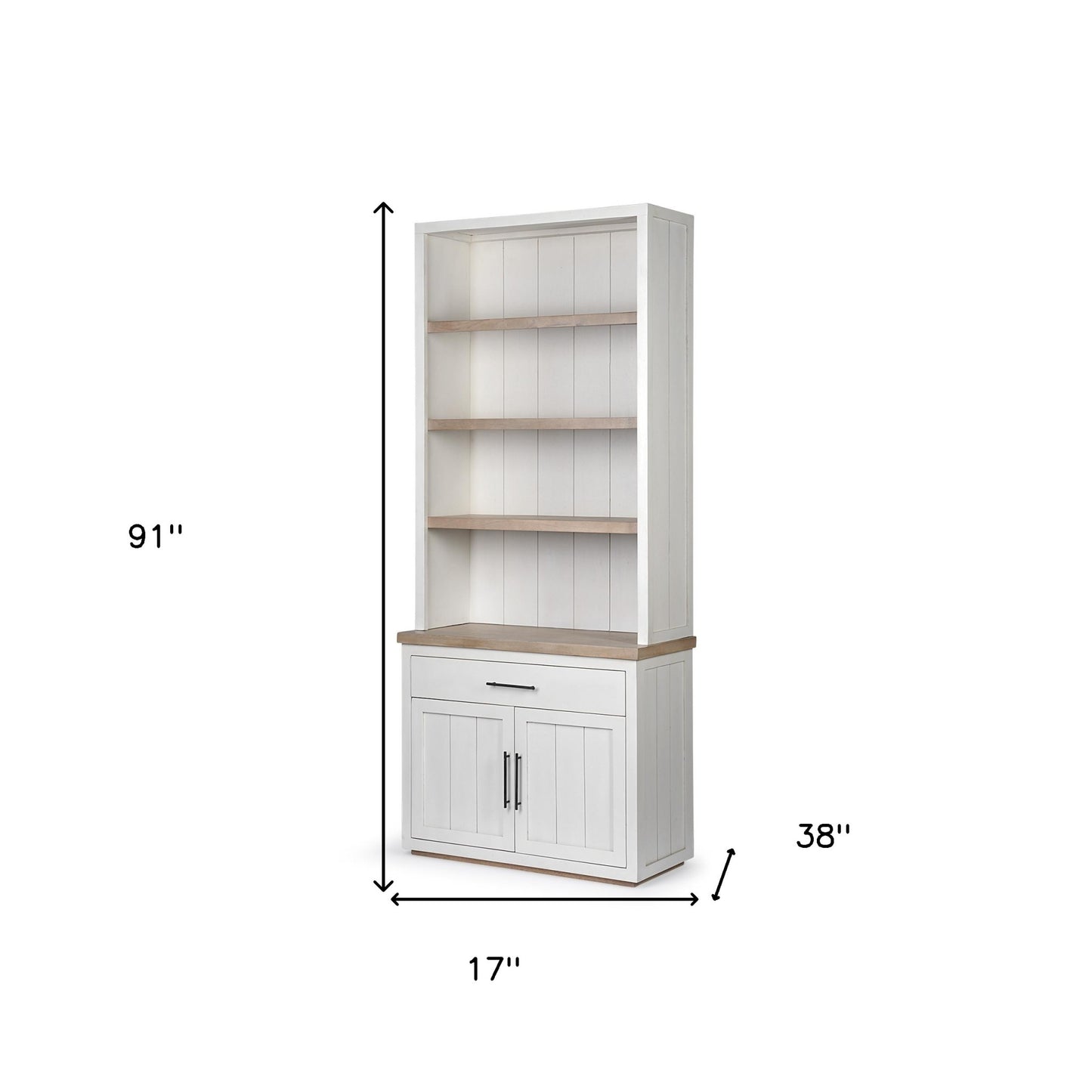 91" Brown And White Wood Three Tier Bookcase