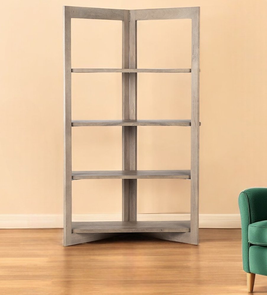 72" Brown Solid Wood and Wood Four Tier Bookcase