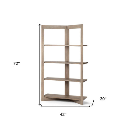 72" Brown Solid Wood and Wood Four Tier Bookcase