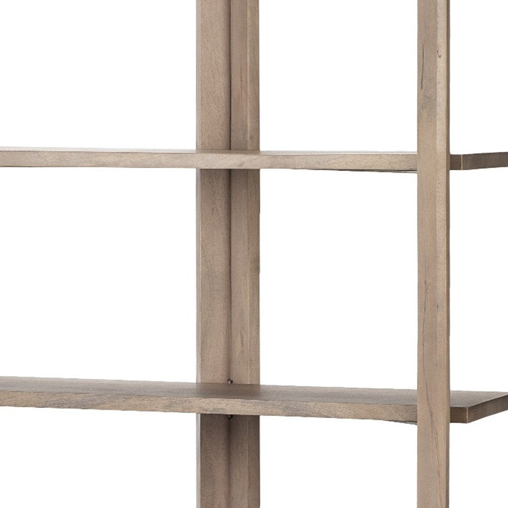 72" Brown Solid Wood and Wood Four Tier Bookcase