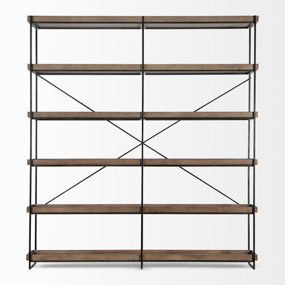 Medium Brown Wood And Iron Shelving Unit With 5 Tray Shelves