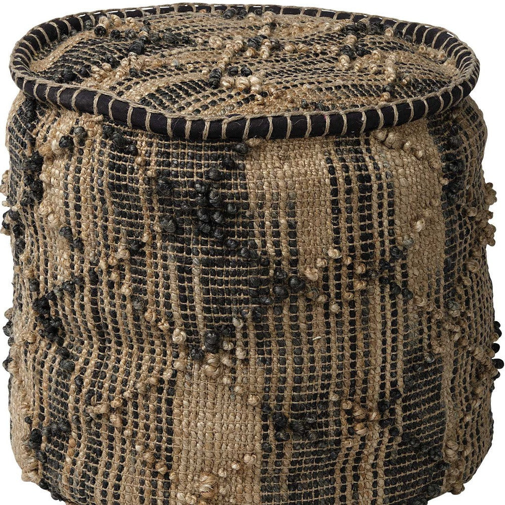 20" Natural And Black Geometric Cylindrical Jute Ottoman