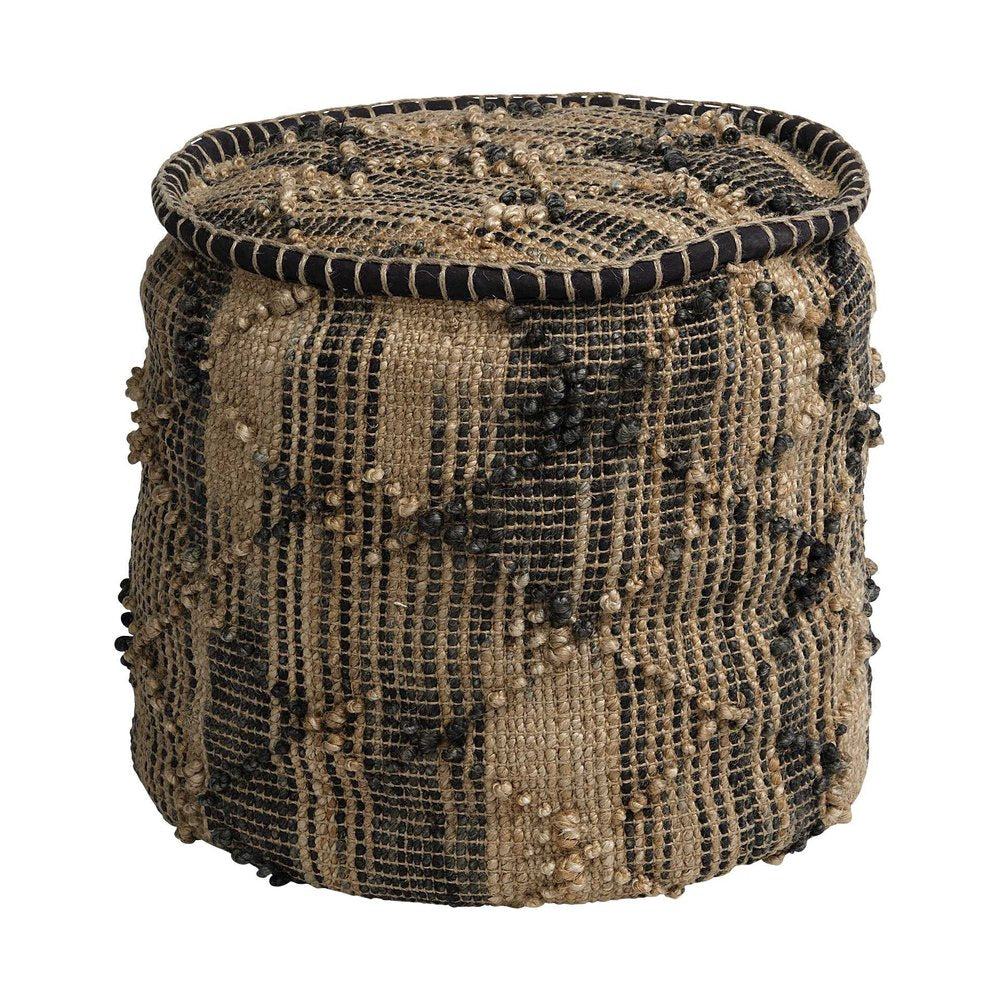 20" Jute Cylinder Geometric Pouf Ottoman