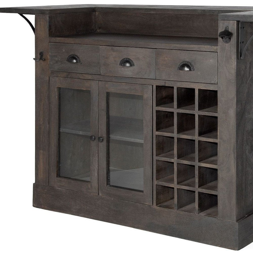 29" Gray Solid Wood Rolling Kitchen Island With Storage
