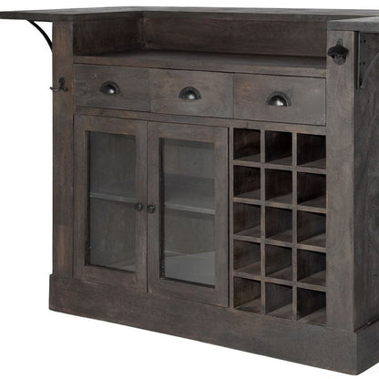 29" Gray Solid Wood Rolling Kitchen Island With Storage