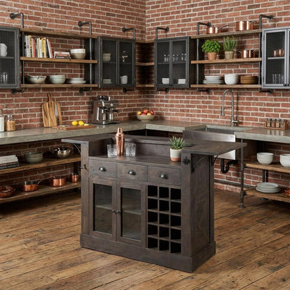 29" Gray Solid Wood Rolling Kitchen Island With Storage