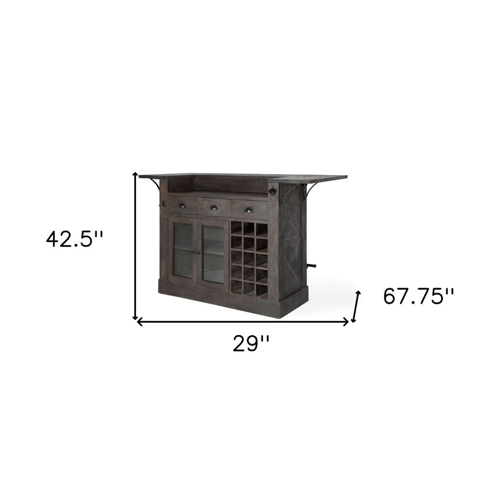 29" Gray Solid Wood Rolling Kitchen Island With Storage
