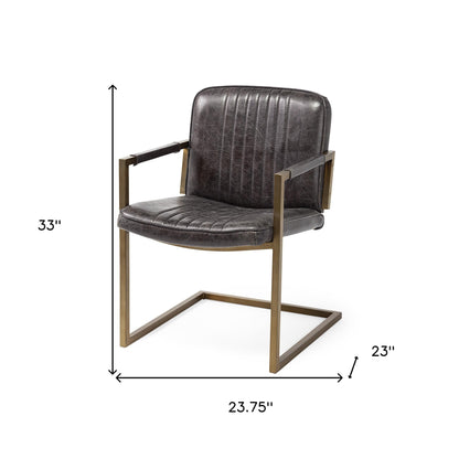 Black Leather Seat Accent Chair With Brass Frame