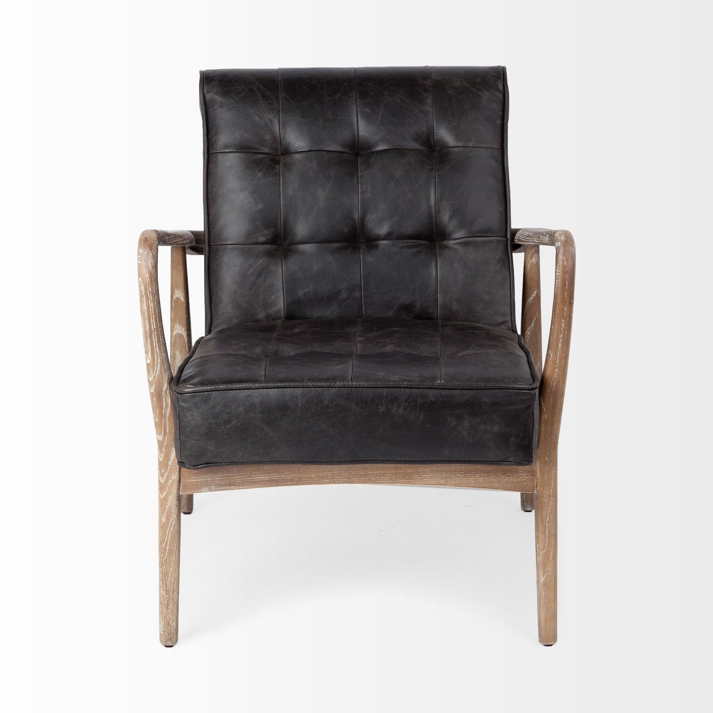 28" Black And Brown Leather Tufted Lounge Chair