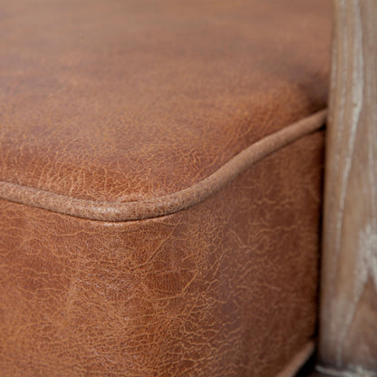 24" Beige and Brown And Brown Leather Arm Chair