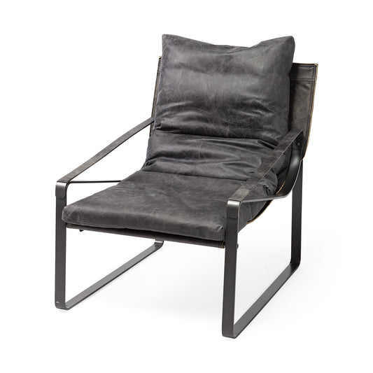 Black Leather Body Accent Chair With Metal Frame