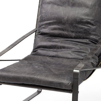 Black Leather Body Accent Chair With Metal Frame