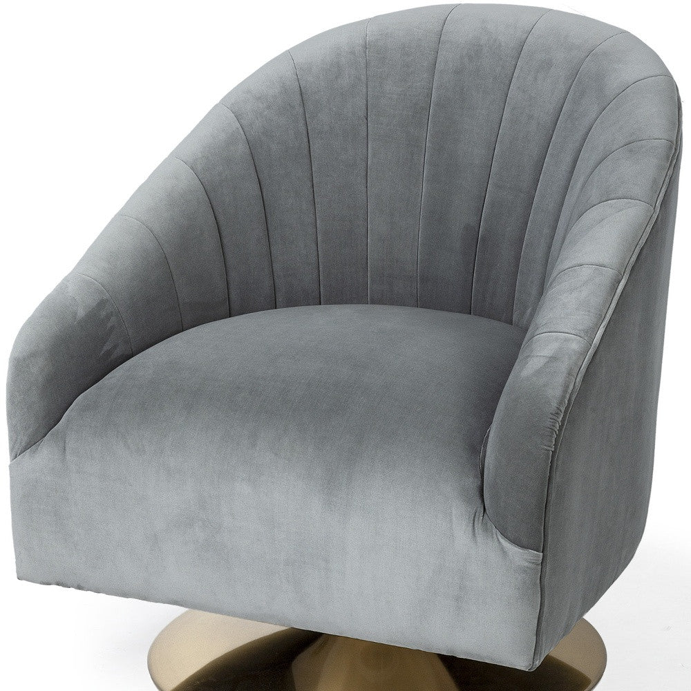 Gray Velet Covered Seat Accent Chair With Gold Swivel Base