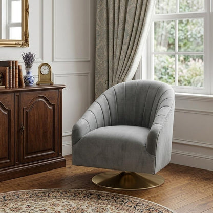 29" Gray and Copper Velvet Lounge Chair