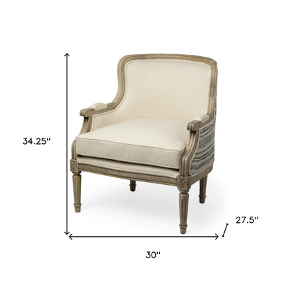 Elizabeth Cream Fabric Seat Accent Chair With Wooden Base Detailed Back