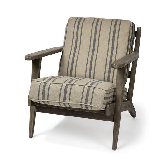 31" Beige and Gray And Brown Fabric Striped Lounge Chair