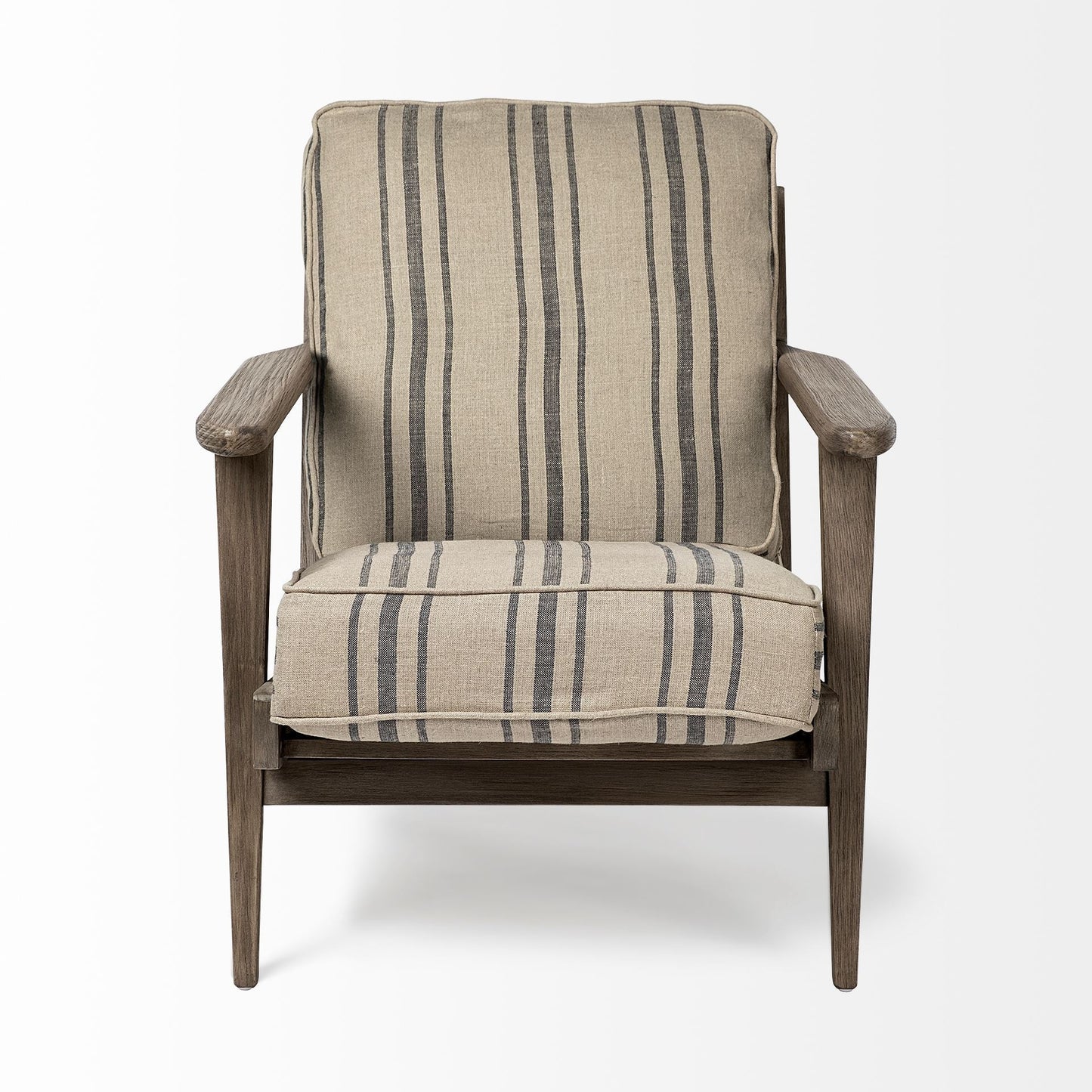 31" Beige and Gray And Brown Fabric Striped Lounge Chair