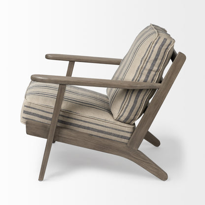 31" Beige and Gray And Brown Fabric Striped Lounge Chair