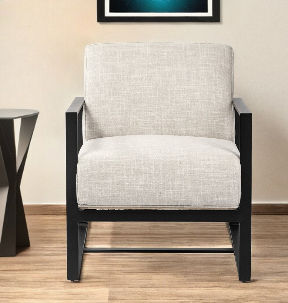 32" Cream and Black Fabric Arm Chair