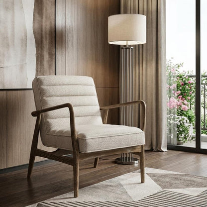 28" Cream and Brown Fabric Lounge Chair