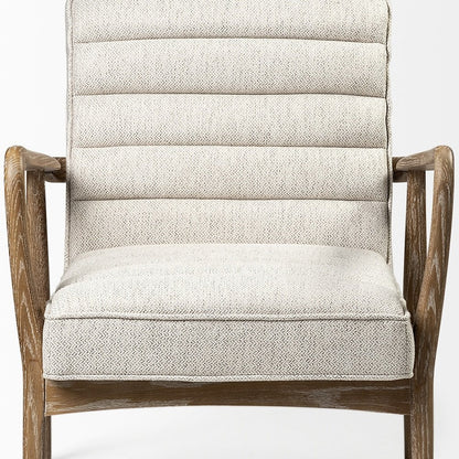 28" Cream and Brown Fabric Lounge Chair