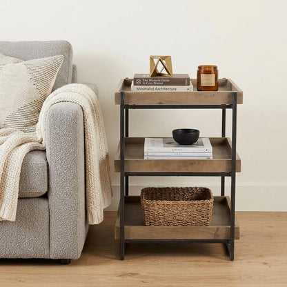 26" Brown Solid Wood Square End Table With Two Shelves
