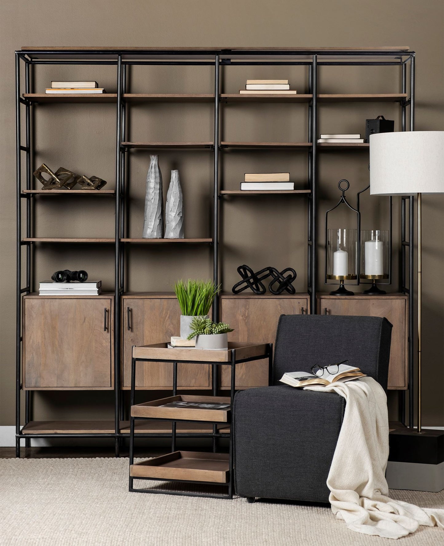 26" Brown Solid Wood Square End Table With Two Shelves