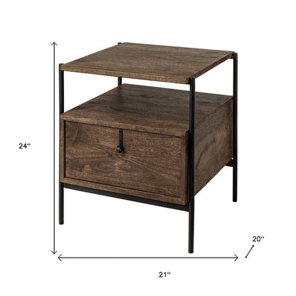 24" Brown Solid Wood Square End Table