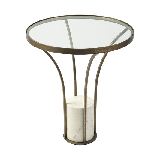 24" Black And White Glass Round End Table