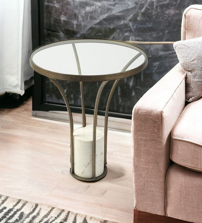 24" Black And White Glass Round End Table