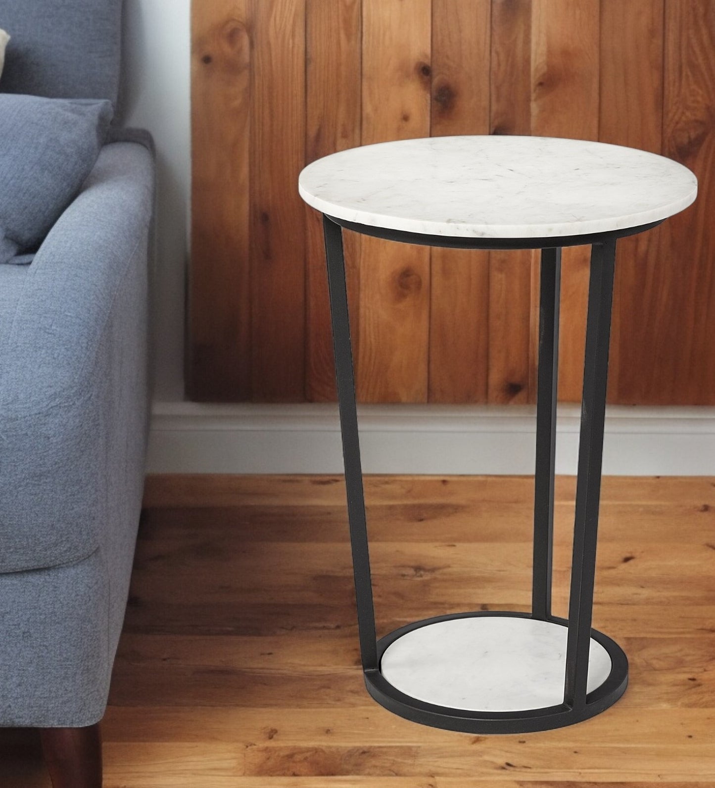 25" Black And White Marble End Table