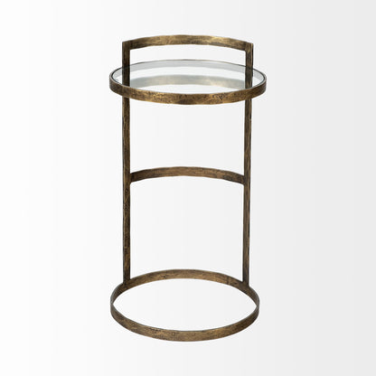 27" Gold And Clear Glass Round End Table