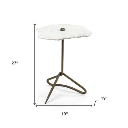 23" Gold And White Marble End Table