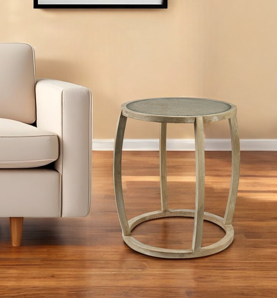 26" Brown And Clear Glass Round End Table