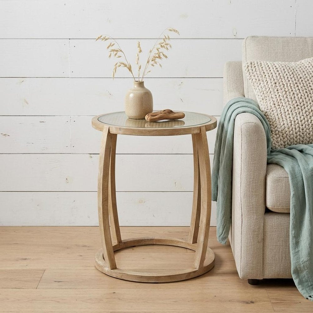 26" Brown And Clear Glass Round End Table