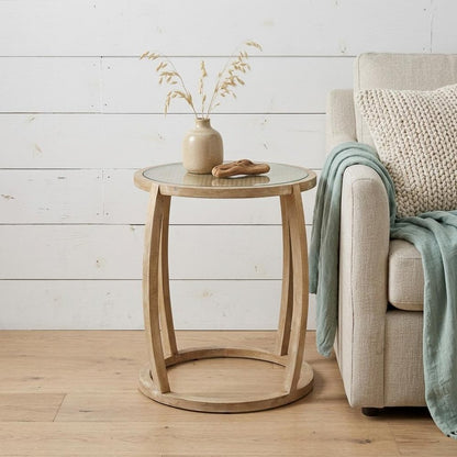 26" Brown And Clear Glass Round End Table