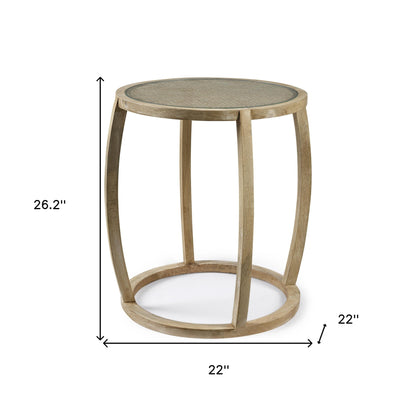 26" Brown And Clear Glass Round End Table