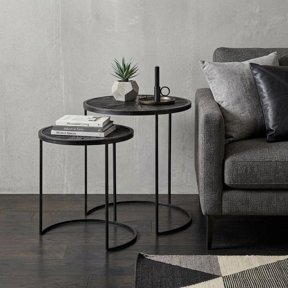 Set of Two 20" Black Round End Table