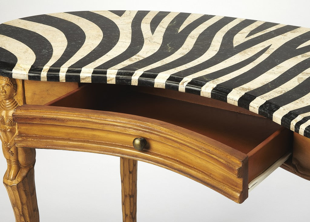 48" Black and White and Brown Kidney Writing Desk