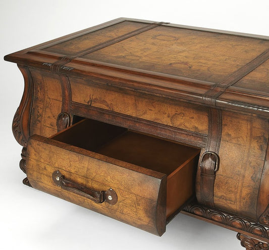 38" Brown Wood Coffee Table With Drawer
