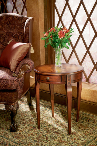 Cherry With Maple Inlay Round Accent Table