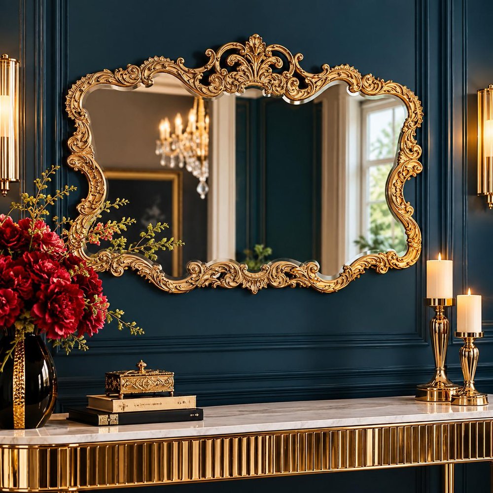 27" Gold Ornate Scroll Framed Accent Mirror