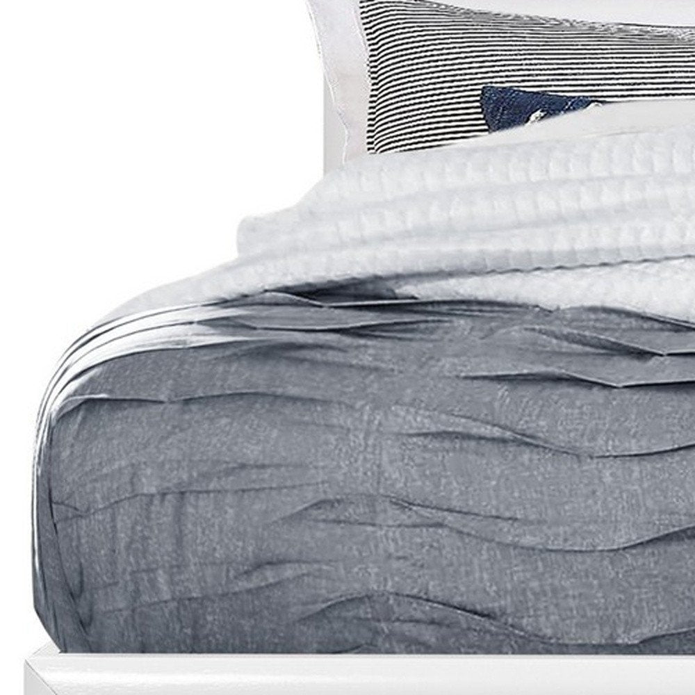 White Solid Wood Lighted Full Bed Frame With Drawers