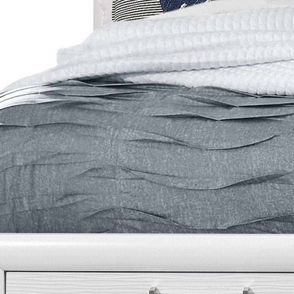 White Solid Wood Lighted King Bed Frame With Drawers