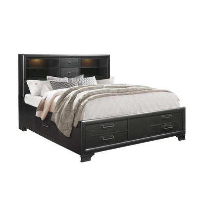 Solid Wood King Gray Eight Drawers Bed