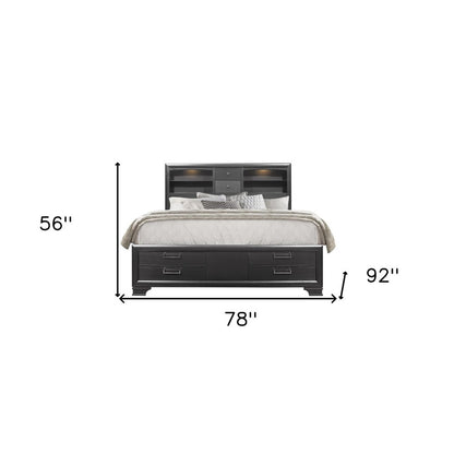 Solid Wood King Gray Eight Drawers Bed