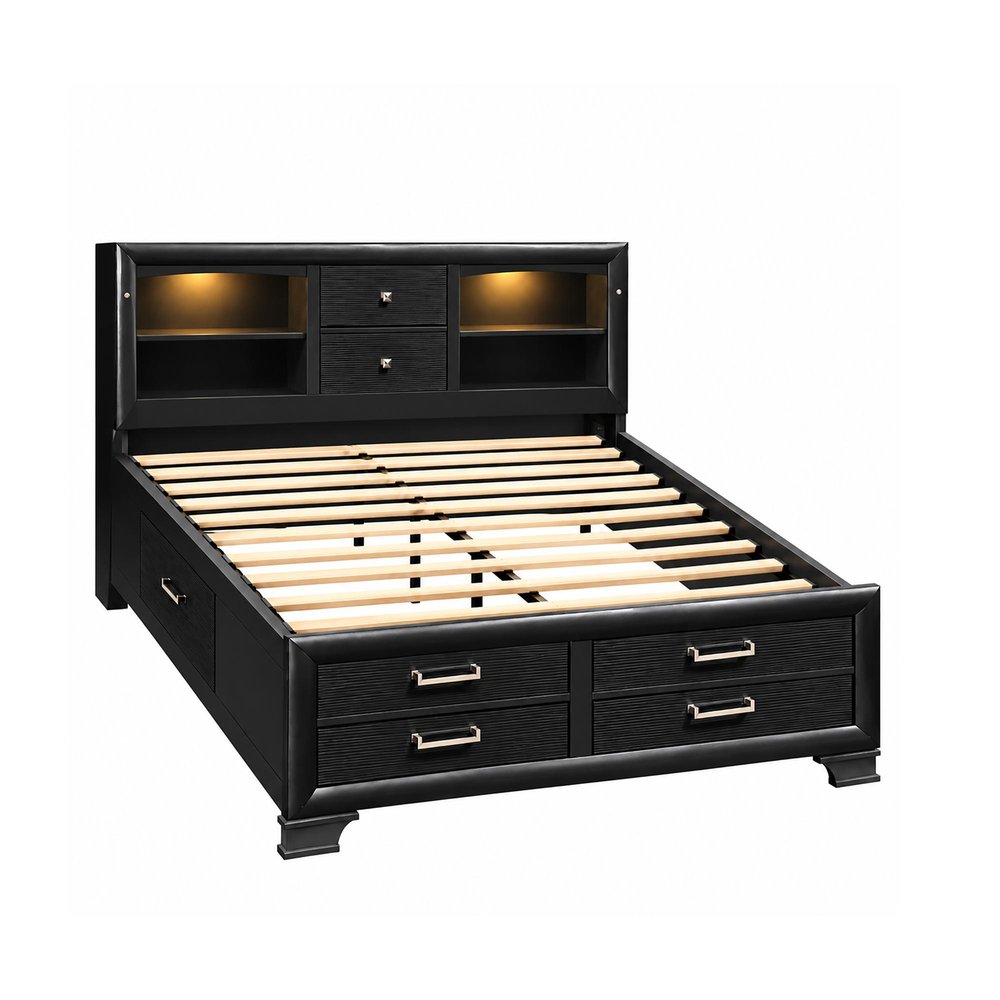 Solid Wood King Gray Eight Drawers Bed