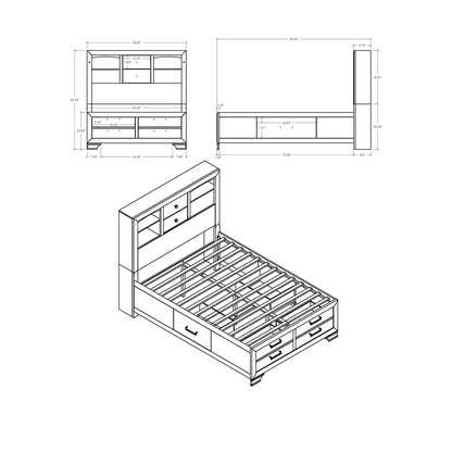 Solid Wood King Gray Eight Drawers Bed