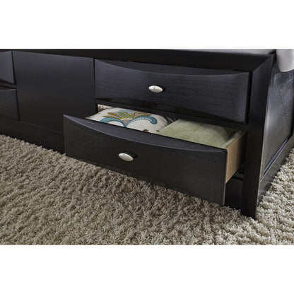 Solid Wood Full Black Eight Drawers Bed