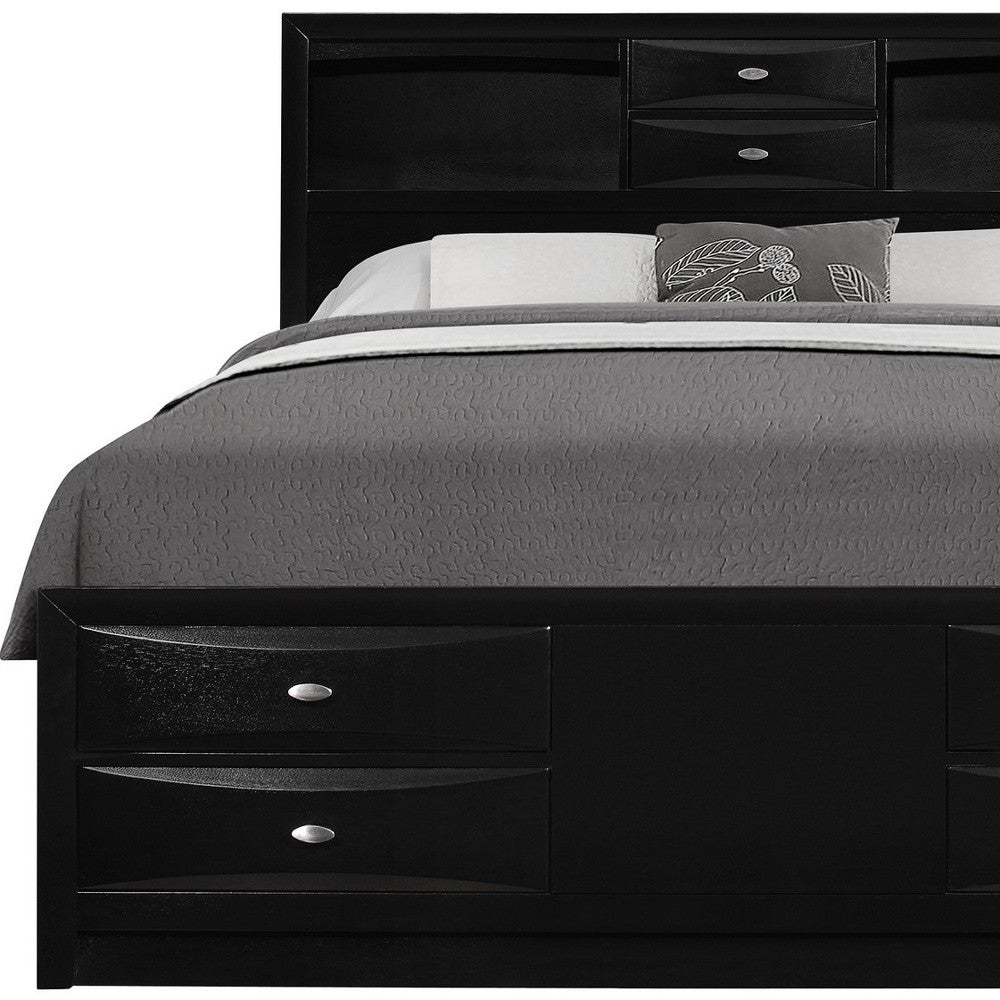 Solid Wood Queen Black Eight Drawers Bed